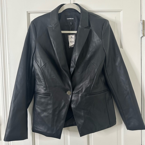 Express Women's Black Faux Leather Blazer Jacket - Picture 1 of 3